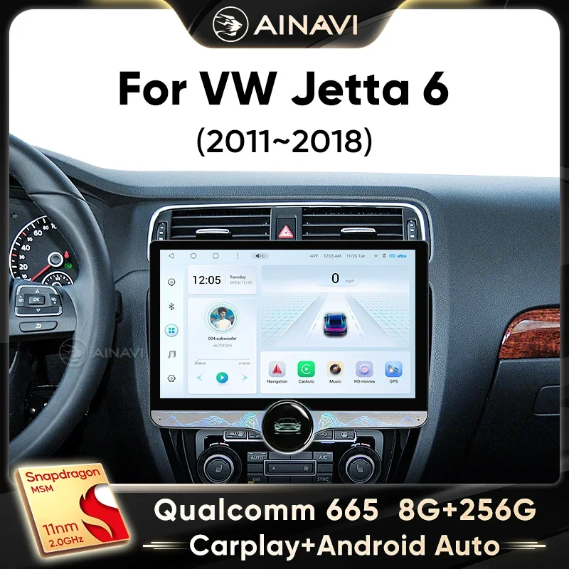 Ainavi 11.8 Automobilové rádio pre Volkswagen VW Jetta 6 MK6 2011 - 2018 Wireless CarPlay Android Auto Car Multimedia Autoaudio 2 DIN