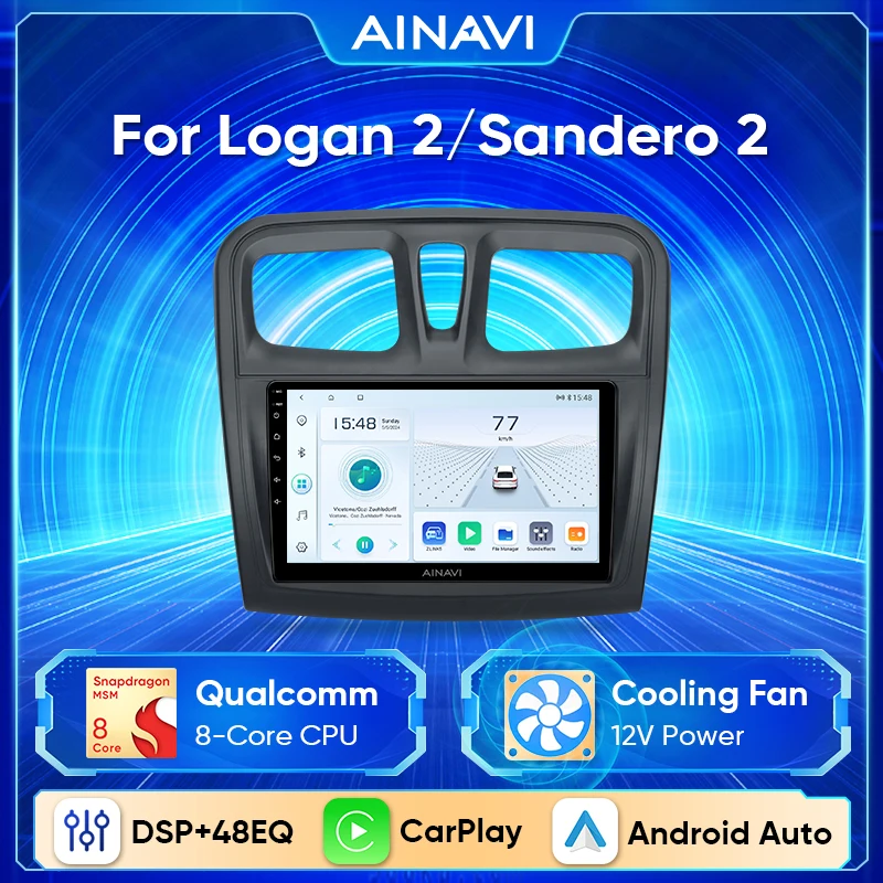 Ainavi 2Din Car Radio pre Renault Logan 2 Sandero 2014-2019 4G Multimediálny hráč pre multimediálny hráč Wireless Carplay Stereo GPS 2DIN Autoradio