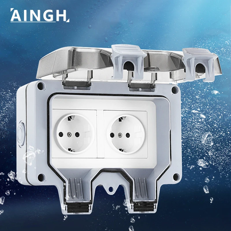 Aingh IP66 Outlet 220V Kórea nepremokavá vonkajšia zástrčka Elektrické zásuvky a spínacia stena Multi európska adaptér EÚ Kúpeľňa Kúpeľňa