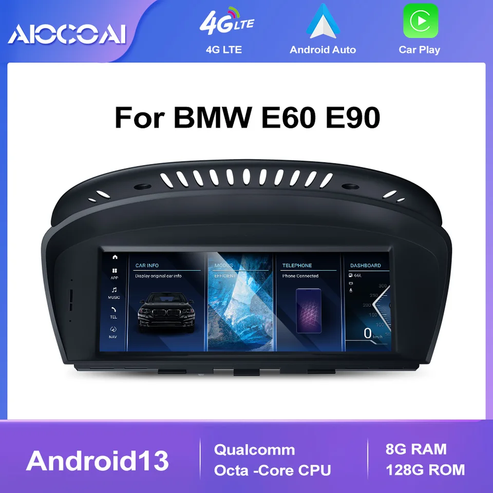 Aiocoai Qualcomm Android13 HD obrazovka s CarPlay Android Auto pre Serie 3 5 E60 E61 E63 E64 E90 E91E92 E93 Multimedia Player
