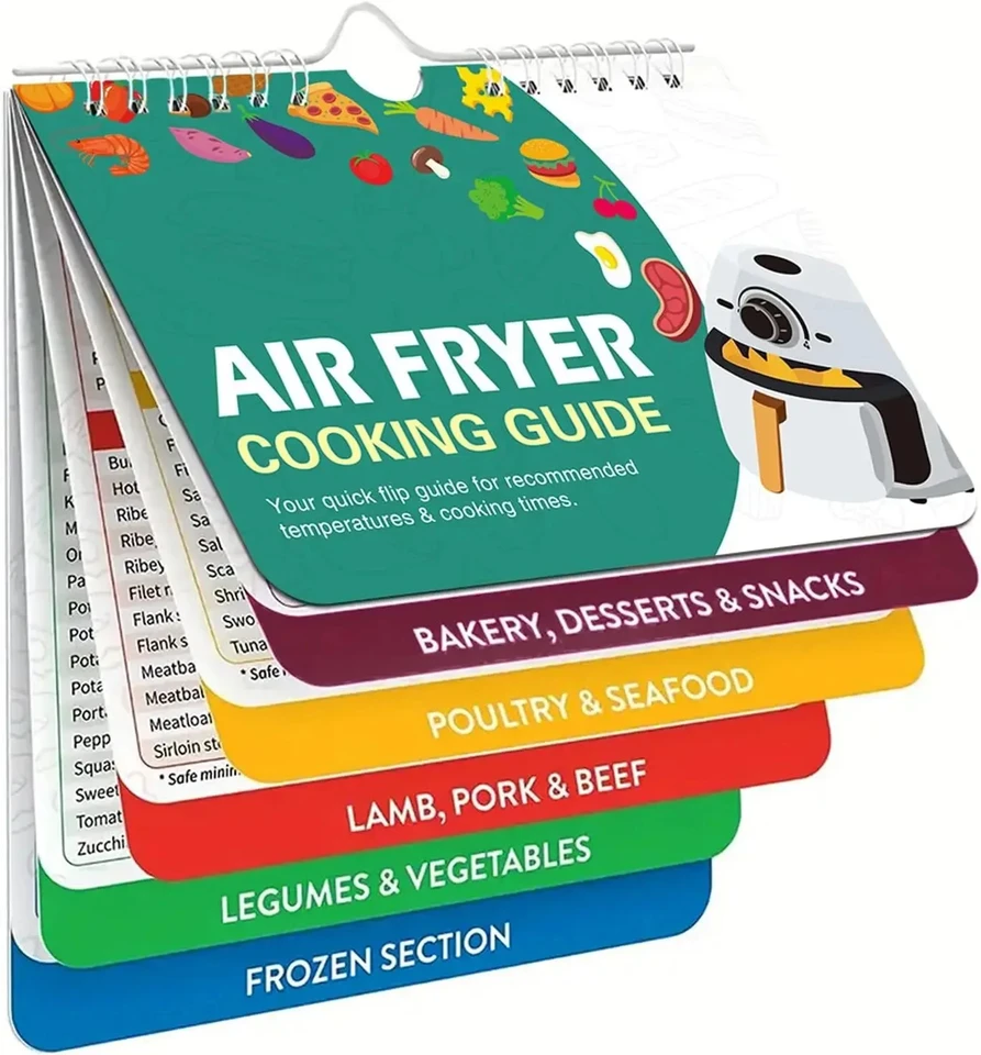Air Fryer Cookbook Magnetic Cheat Lheet, Guide Brožúra, Kuchárske knihy Okamžité príslušenstvo Oven Coaring Pot Temp Times Graf
