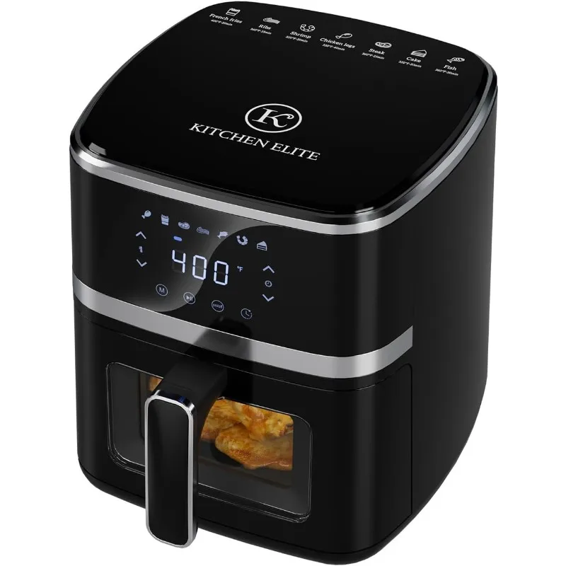 Air Fryer Oven 5.28 Quart, 7-v-1 Digitálny displej kompaktného sporáka s ľahkým výhľadovým oknom, bezpečným kôš