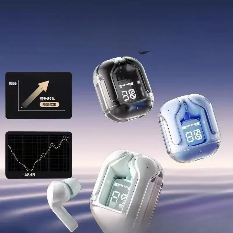 Air31 Wireless Bluetooth slúchadlá Priehľadné slúchadlá HIFL Digitálny displej športového herného hluku náhlavnú súpravu pre telefóny