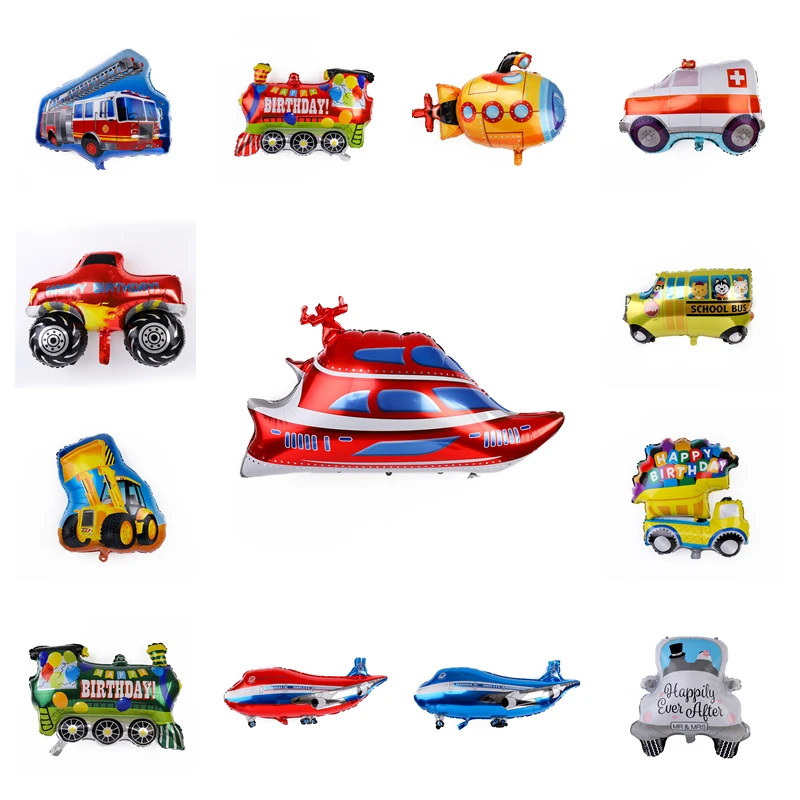 Aircraft Racing, školský autobus, hasičský automobil, hliníkový balón v tvare vlaku, výročie dekorácie narodenín pre deti