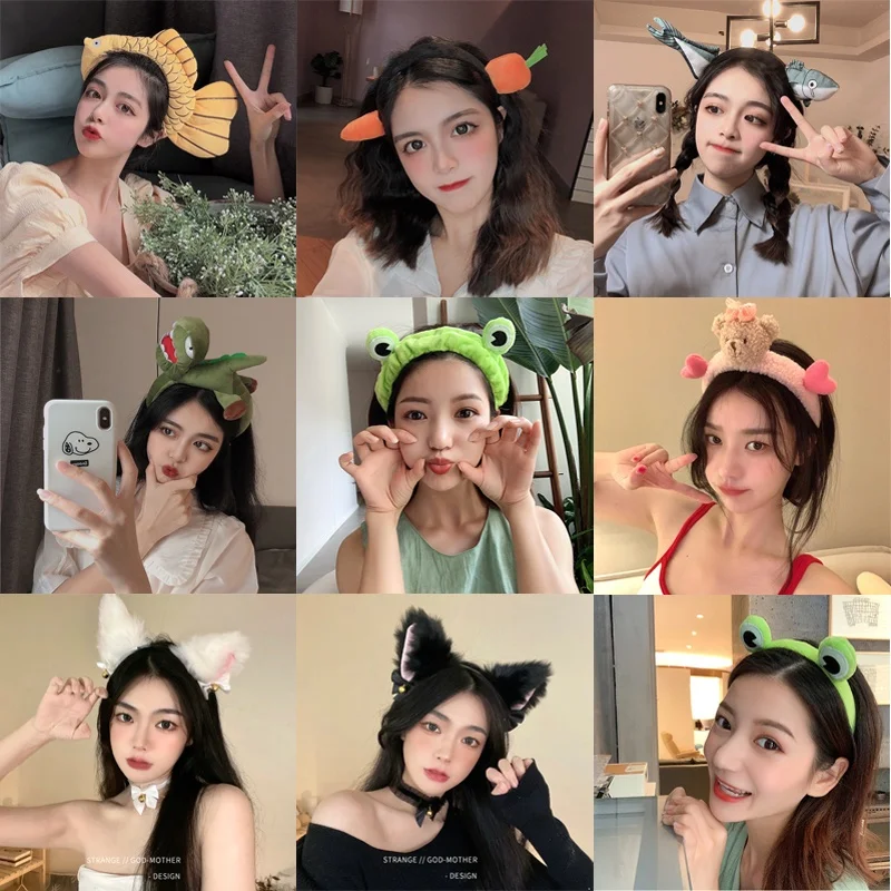 Aishg Funny Frog Washing Face Hairband pre ženy Kórejské ins roztomilé vlasové pásmo karikatúra zvierací zamatské dievča čelenky vlasové doplnky