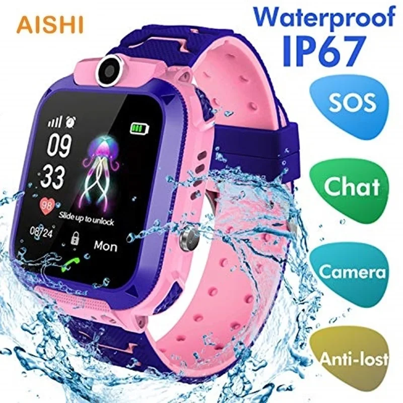 Aishi Q12 Kids Smart Watching IP67 nepremokavý SOS Camera Phone 2G SIM Card Volal Volal LBS LBS LBS LBS DRÁVKA HODY Smartwatches Darček