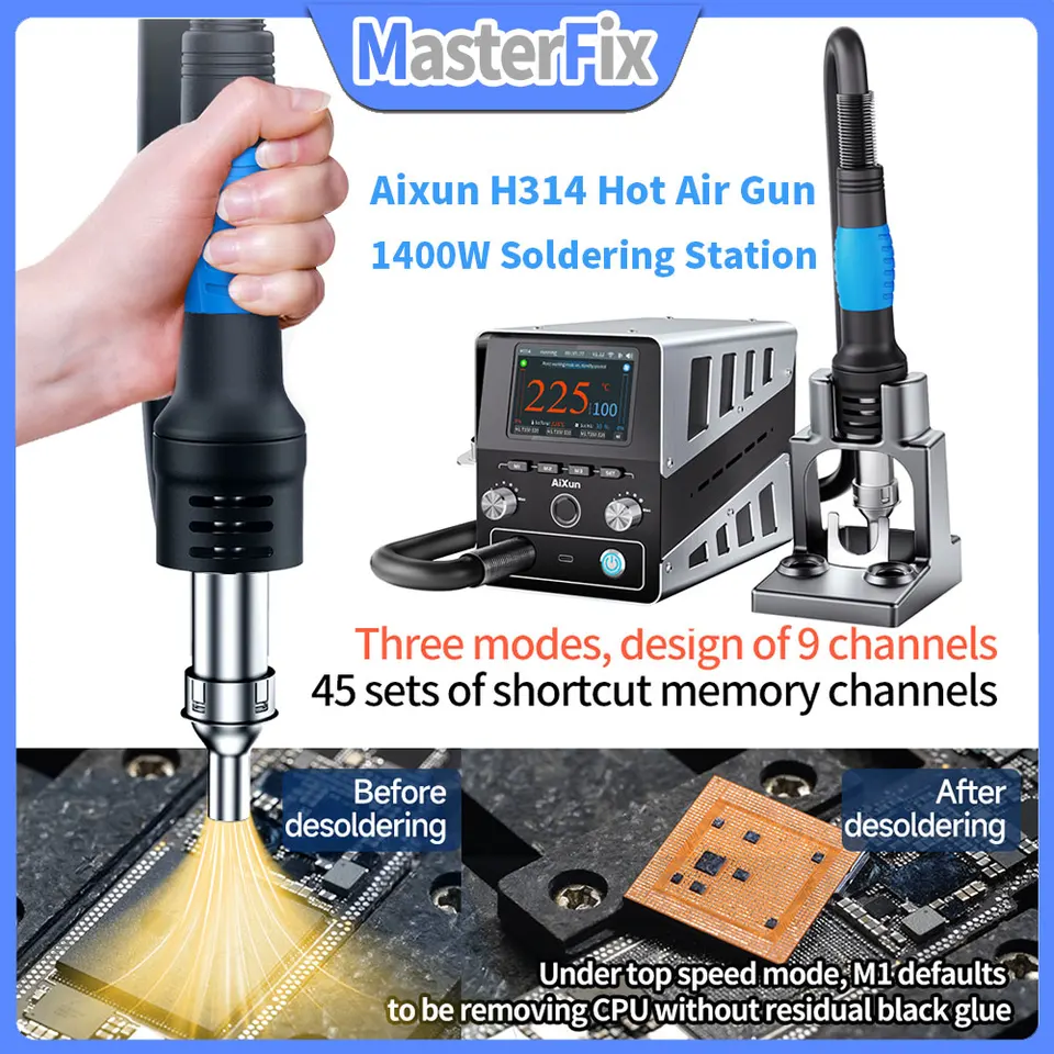 AIXUN H314 1400W Intelligentná horúca vzduchová spájkovacia stanica digitálna vysokohorská prepracovanie vykurovania pre opravu zvárania SMD SMT