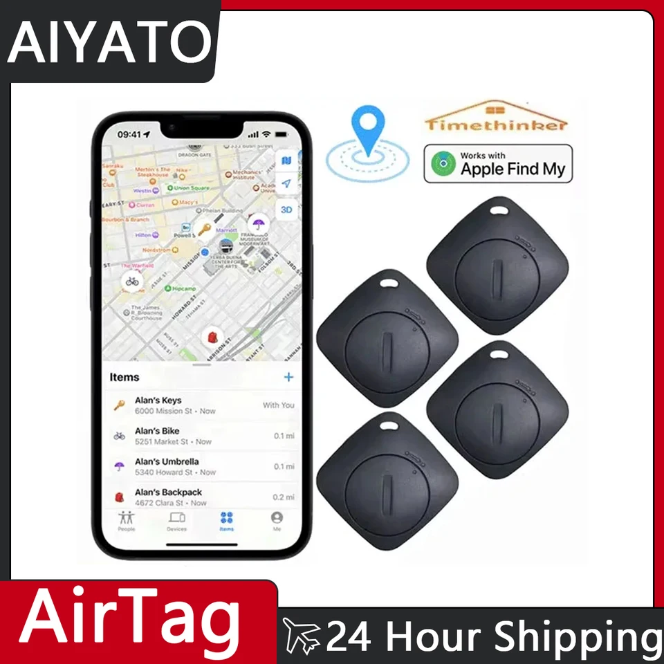 Aiyato Bluetooth Key Finder Pracovať s Apple Nájdite moju globálnu sieť Smart Airtag Tracker pre lokalizátor položiek systému iOS pre tašky