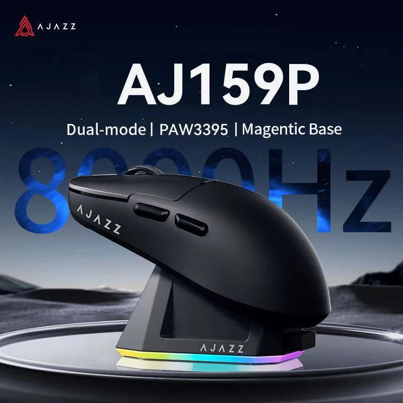 AJAZZ AJ159P Game Mouse PAW3395 Senzor 2.4g/káblové optické elektronické športy s dvojitým režimom 400 mAh batériu s maľovou nabíjacou základňou