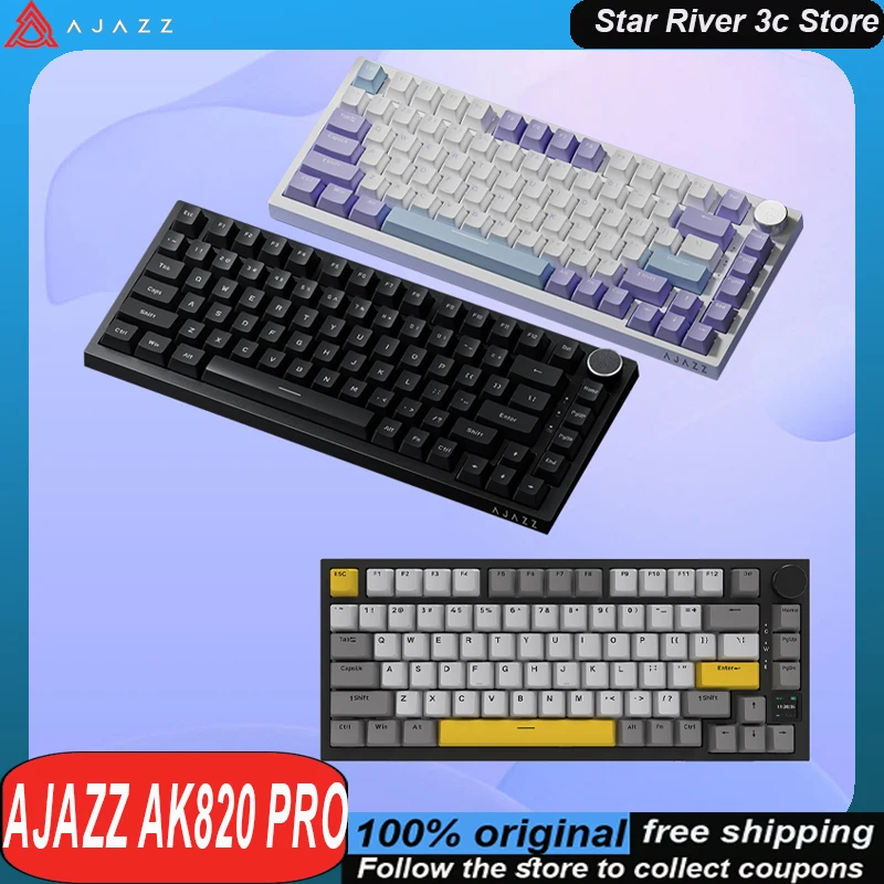 AJAZZ AK820 Pro Mechanická klávesnica bezdrôtový Tri režim Tes tesnenia Multifunkčný gombík HOT