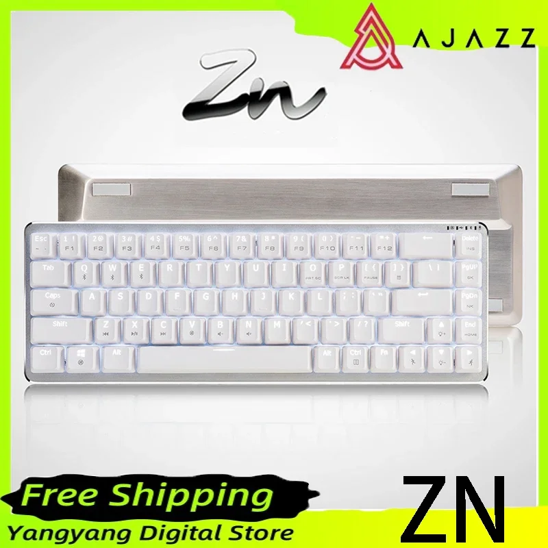 Ajazz Zn Mechanická klávesnica Všetky hliníkové cherry prepínač Bluetooth dvojitý režim E-Sports Gaming Hering Keyboard PC Gamer Príslušenstvo