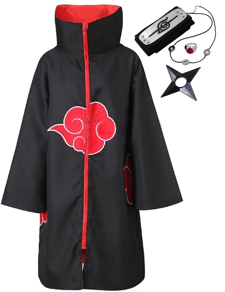 Akatsuki uchiha itachi plášť pre deti dospelých dlhé čierne rúcho halloween karneval cosplay kostým s príslušenstvom