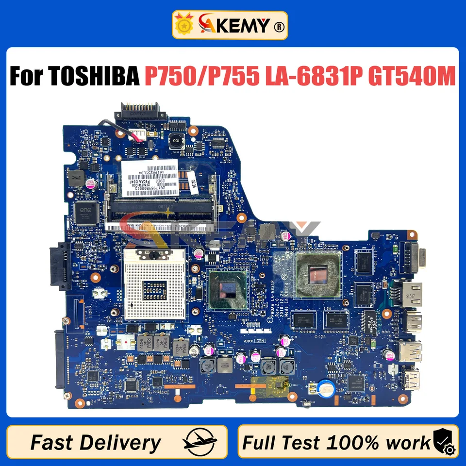 AKEMY LA-6831P hlavná doska pre Toshiba Satellite P750 P755 LAPTOP Základná doska GT540M HM65 DDR3 K000121880 PHQAA Plne testovaná