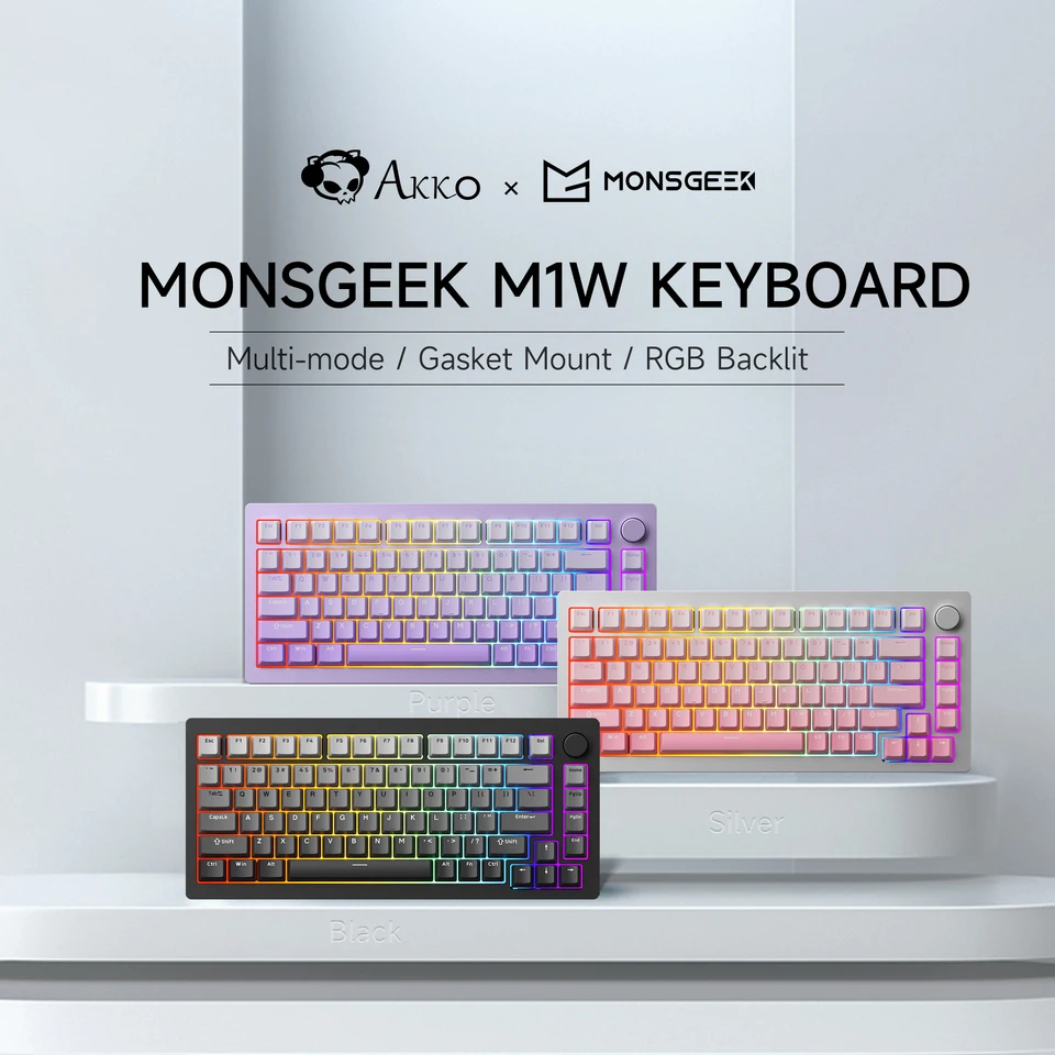Akko Monsgeek M1W klávesnica 75% RGB Hot-Swap Multimodes Mechanical Keyboard Hliník CNC kovový kov na juh smerujúci k tesneniu