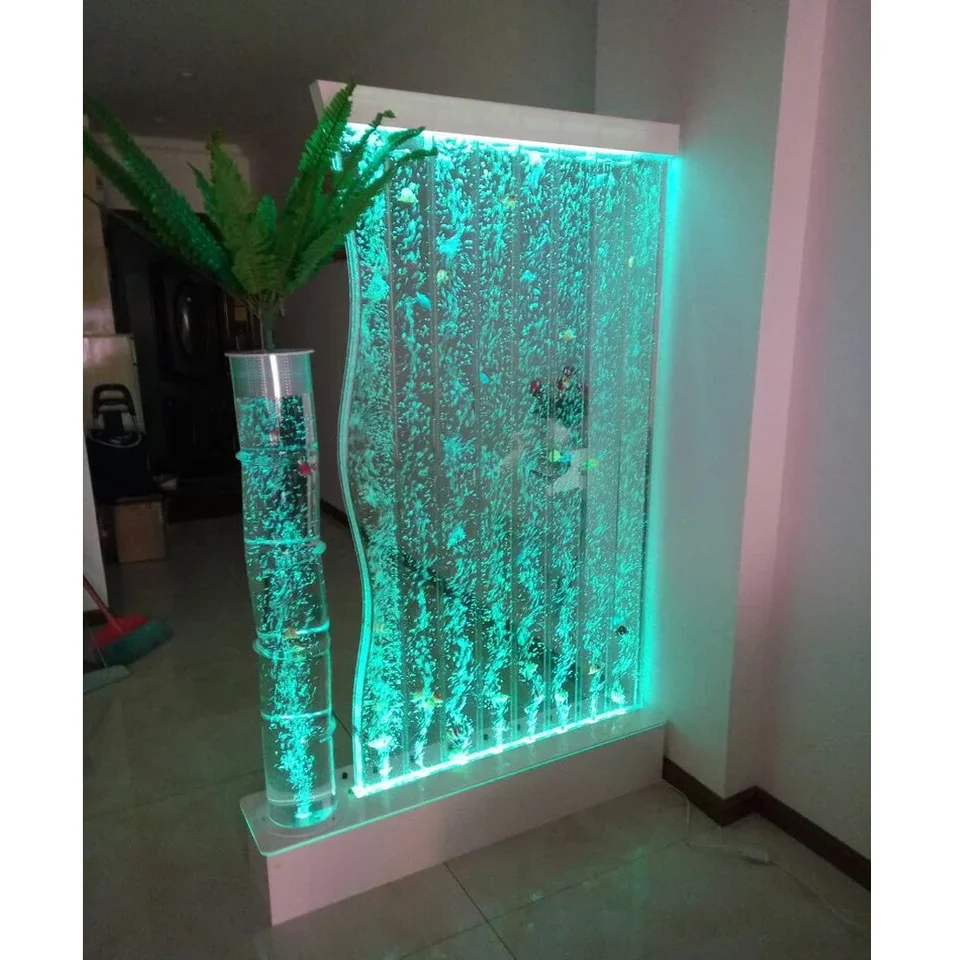 Akrylová voda contánka stena tečúca vodná bublina voda Dance Custommade Partition Partition Verand Fish Tank Obývacia izba kokosový strom