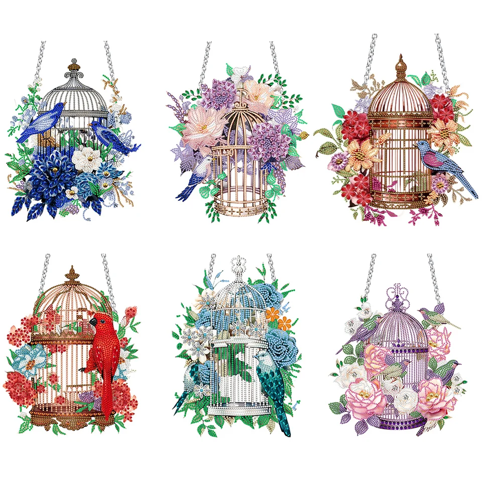 Akrylové diamantové umenie závesný prívesok kvetina vtáčej farby diamantová maľba domov dekor Crystal Painting Ornament pre domácu stenu dekor
