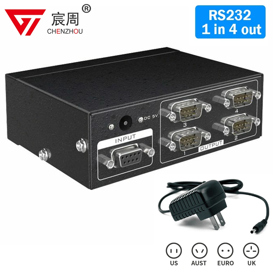 Aktívny sériový splitter RS232 1 v 4 z RS232 Splitter 1 až 4 obojsmerný spínač 4 až 1 protocollo di Trasferimento Dati com