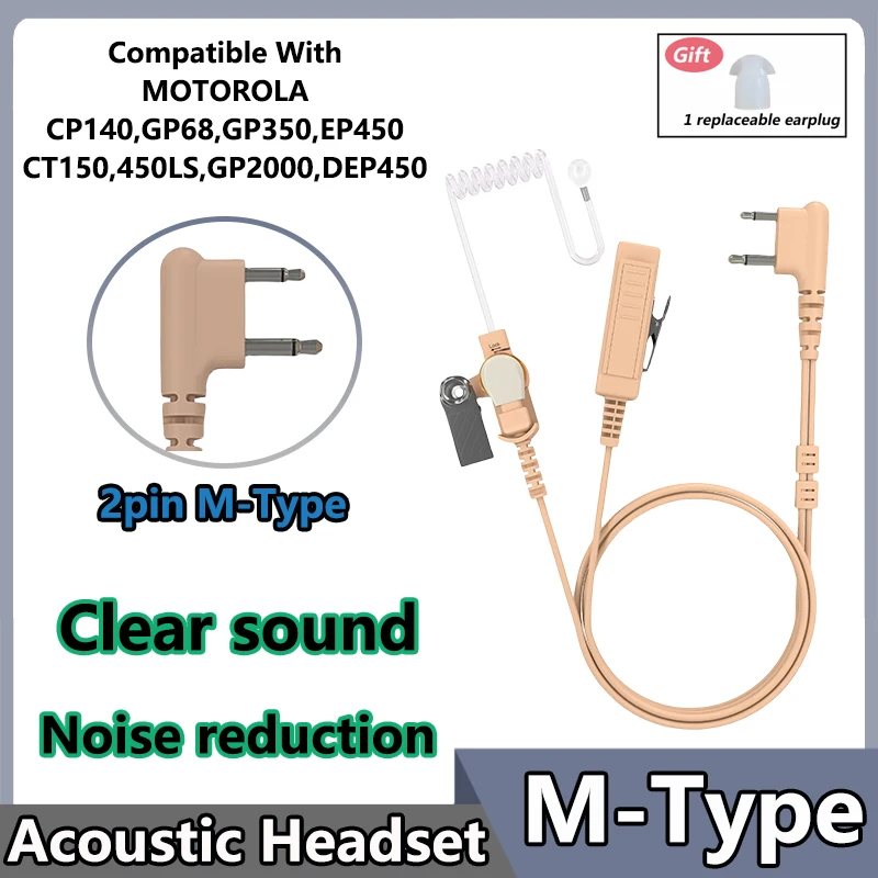 Akustická headset béžová vzduchová trubica slúchadla kompatibilná s Motorola XTN446 CP040 GP300 AXV5100 Walkie Talkie High Definition Sound