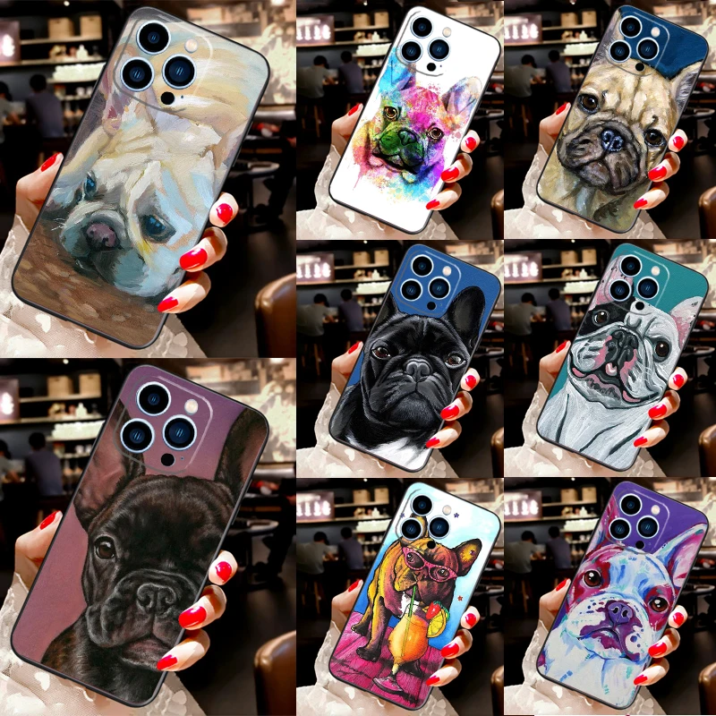 Akvarel francúzsky buldog maľujúci puzdro pre iPhone 16 15 14 11 Pro Max 12 13 Mini x XS Max xr plus silikónový kryt Coque