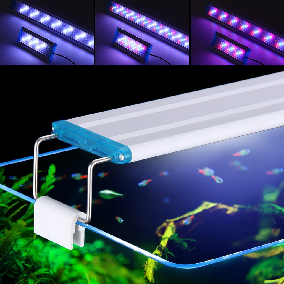 Akvárium LED svetlo Super štíhle ryby nádrže vodná rastlina pestovanie vodotesnej svetlej klipovej lampy modrá LED LED 58-71 cm pre rastliny 220V