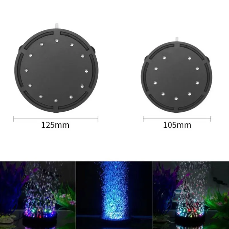 Akvárium pod vodou LED LED svetlý vzduchový bublinkový kameň farebný pre rybie tank Round Light Lamp