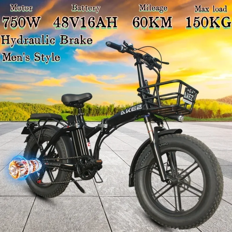 AKZ Electric Bicycle 750W Motor 48v16AH Hydraulická brzda 20*4,0 tukových pneumatí