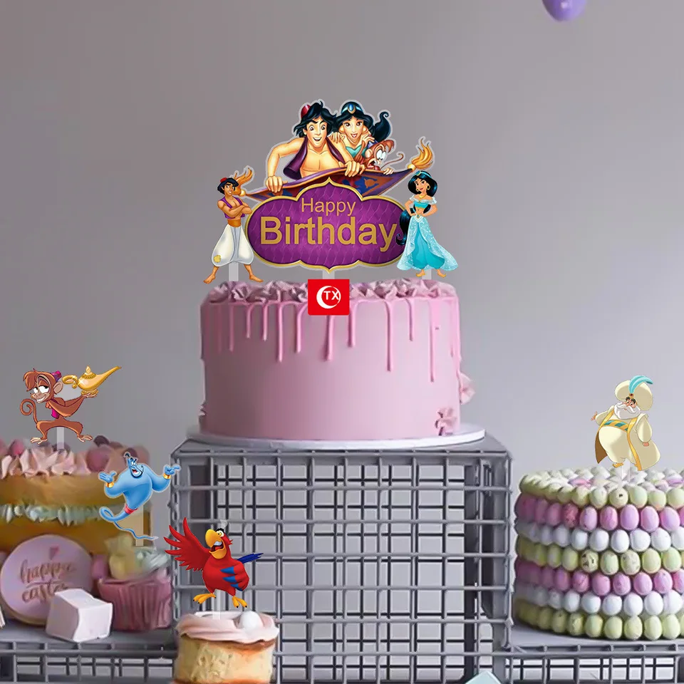 Aladdin akrylový koláč topper princezná Jasmine Party dekor bábätko DIY narodeniny Prispôsobiť tortu Topper Domáce pečenie Decor