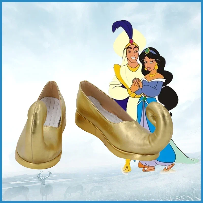 Aladdin anime cosplay topánky zlaté topánky Jasmine cosplay topánky ženské cosplay pu topánky halloween cosplay prop na mieru vyrobené