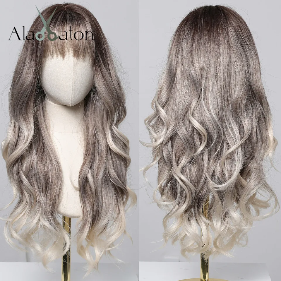 Alan Eaton Gray Blonde Ombre Wavy Syntetické parochne Dlhé popoly sivé vlasy parochň