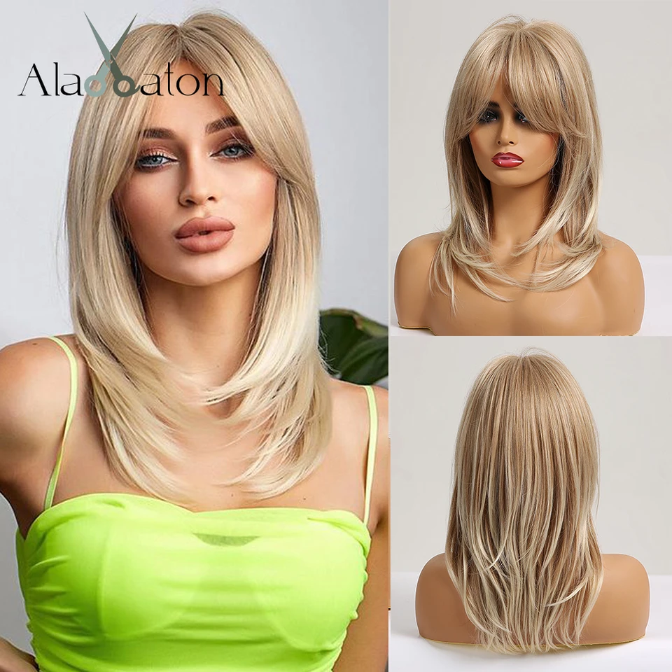 Alan Eaton krátke vrstvené blondínky Syntetické parochne s záclonami za biele ženy