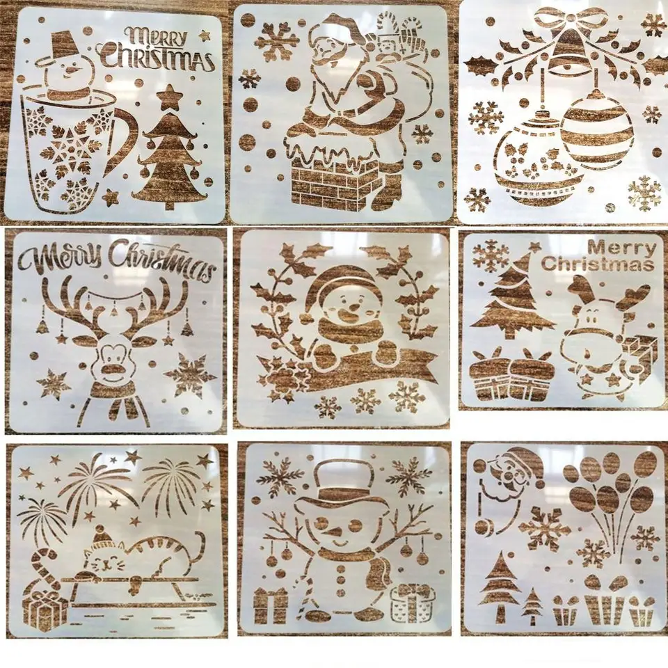 Album dekoratívne stena okna Santa Claus vianočný štýl šablón sprej maľby