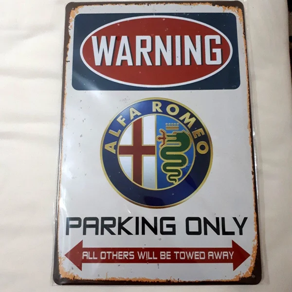 Alfa Romeo Parkovanie iba cínový znak/plak - starý vintage dizajn vynikajúca kvalita