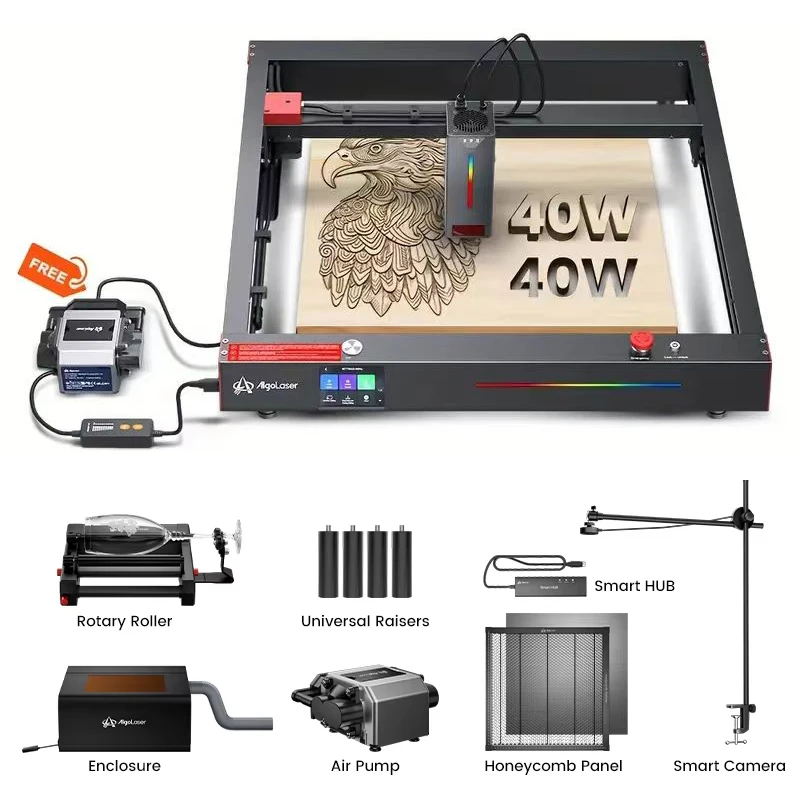Algolaser Delta 40W Laser Graver Cutter 8pcs Setov kovový farebný drevený gravírovací stroj DIY Woodworker Acryl CNC Cutter
