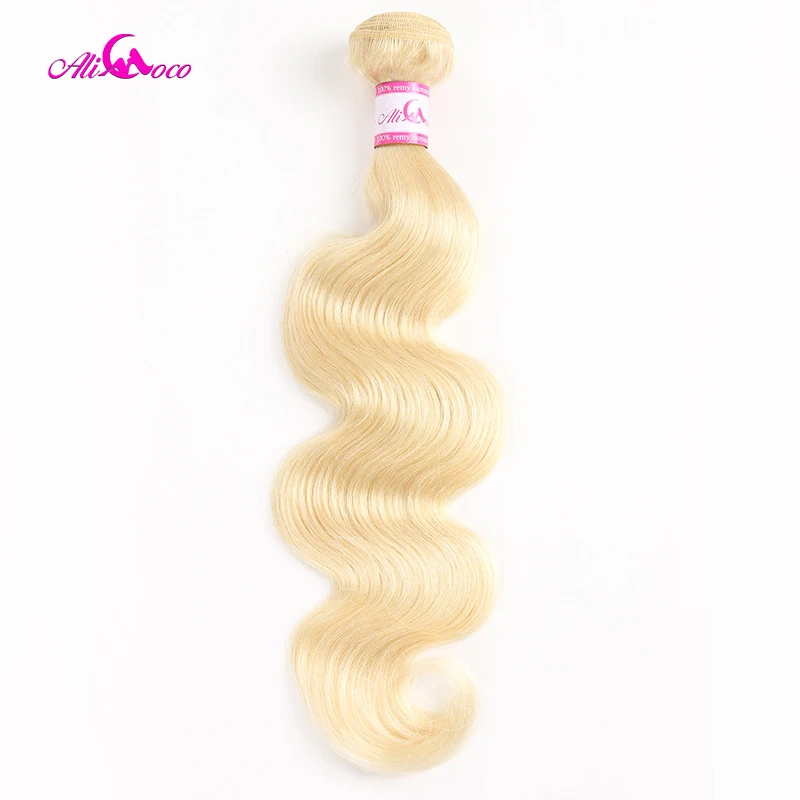 Ali Coco Brazílska vlna tela 613 Blonde vlasy 1/3/4 Balíček sa zaoberá 100% ľudskými vlasovými väzbami 8-30-palcový remy predlžovanie vlasov
