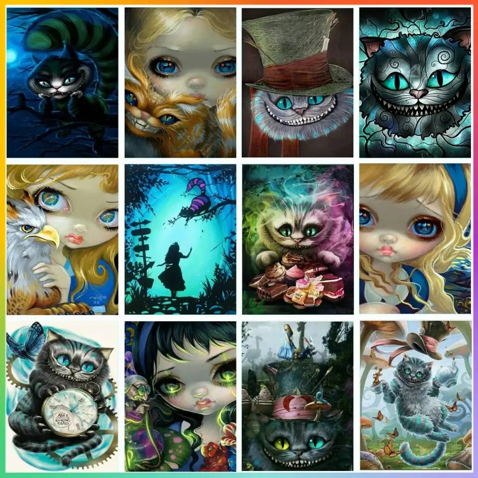 Alice in Wonderland Cheshire Cat Disney Cartoon Stitch 5d Mosaic Diamond Painting Art Driil