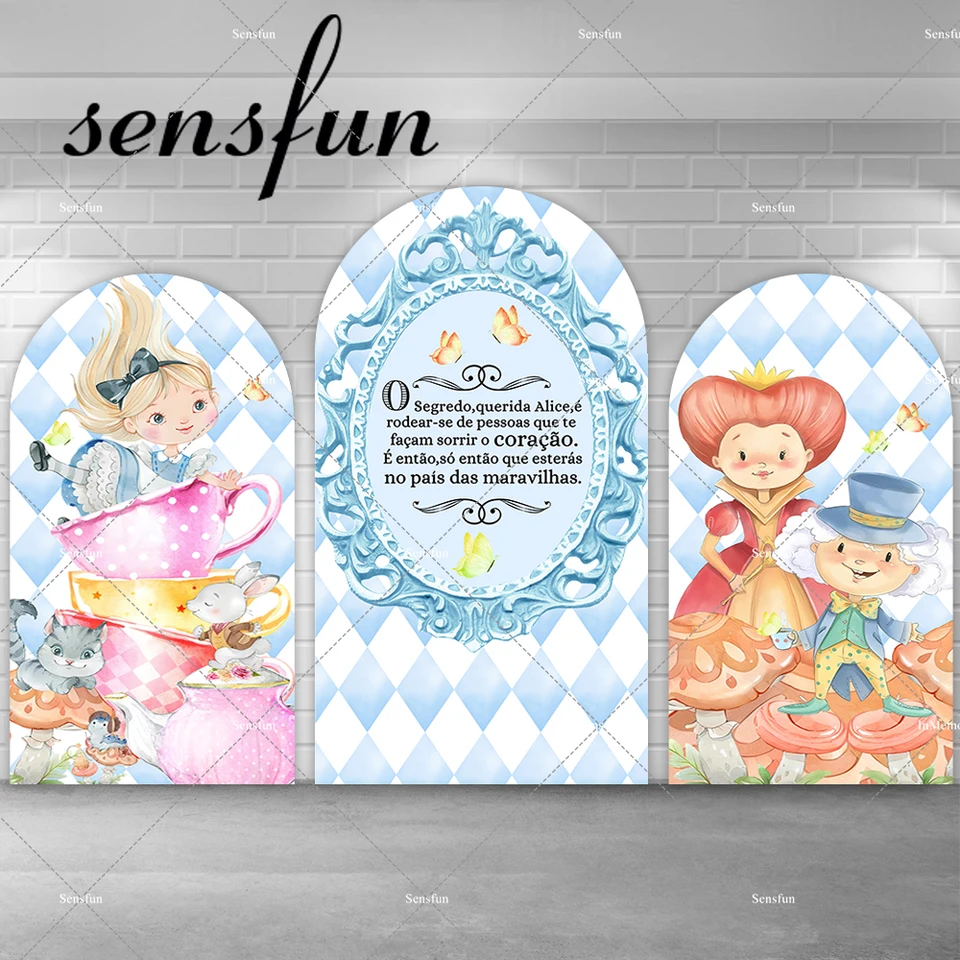 Alice in Wonderland Téma pozadie obal pre dievčatá pre dievčatá narodeninová oslava DECORÁCIA Popoludňajší čaj Klenutý banner