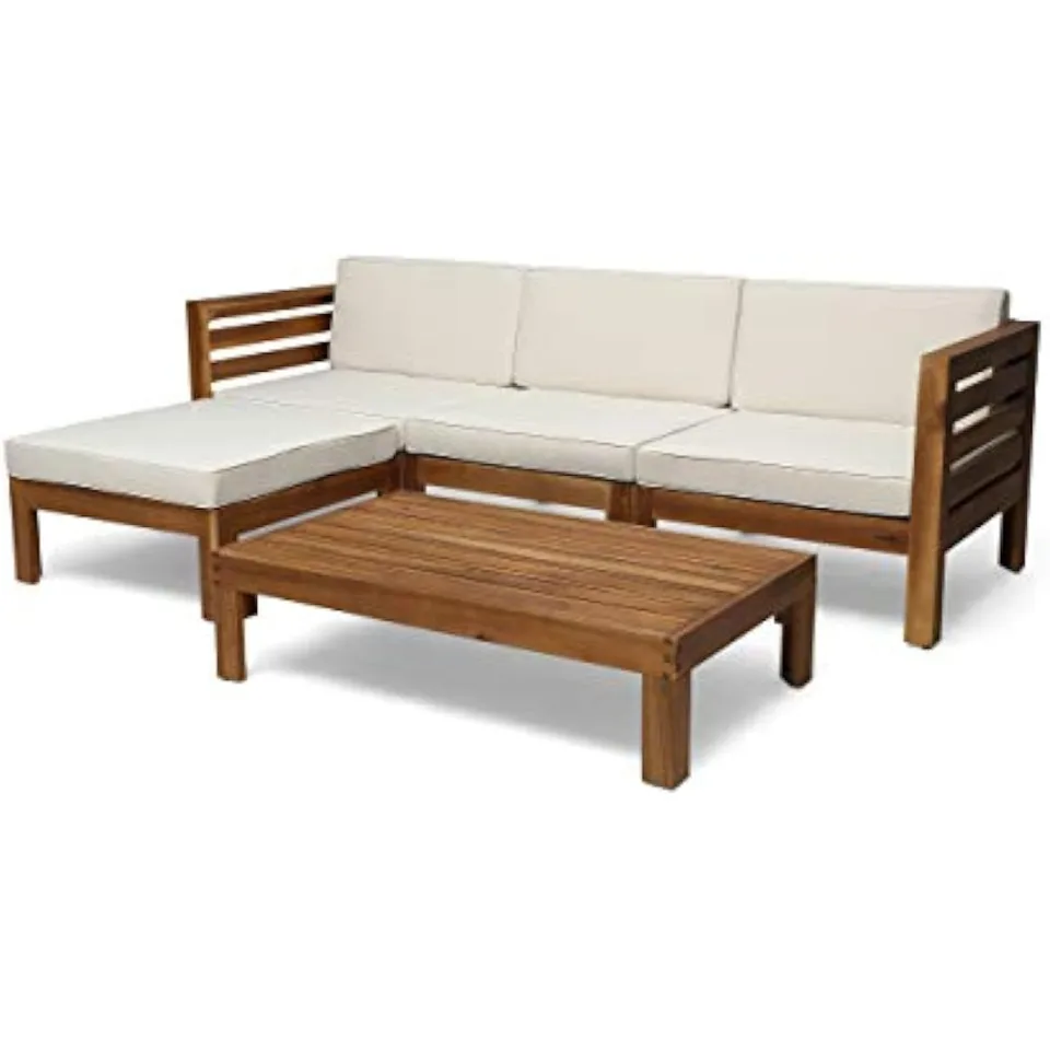 Alice Outdoor 5 -Piece Acacia Drevená pohovka, teaková povrchová úprava, béžová