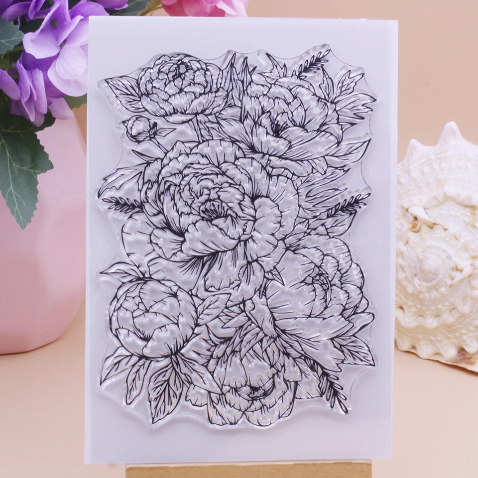 ALINACUTLE CLEAR OBCHODY VEĽKÉ PEONY ZNAČKA BLOOM FLORAL DIY Scrapbooking Card Album Craft Gum Guma Transparentné kremíkové pečiatky