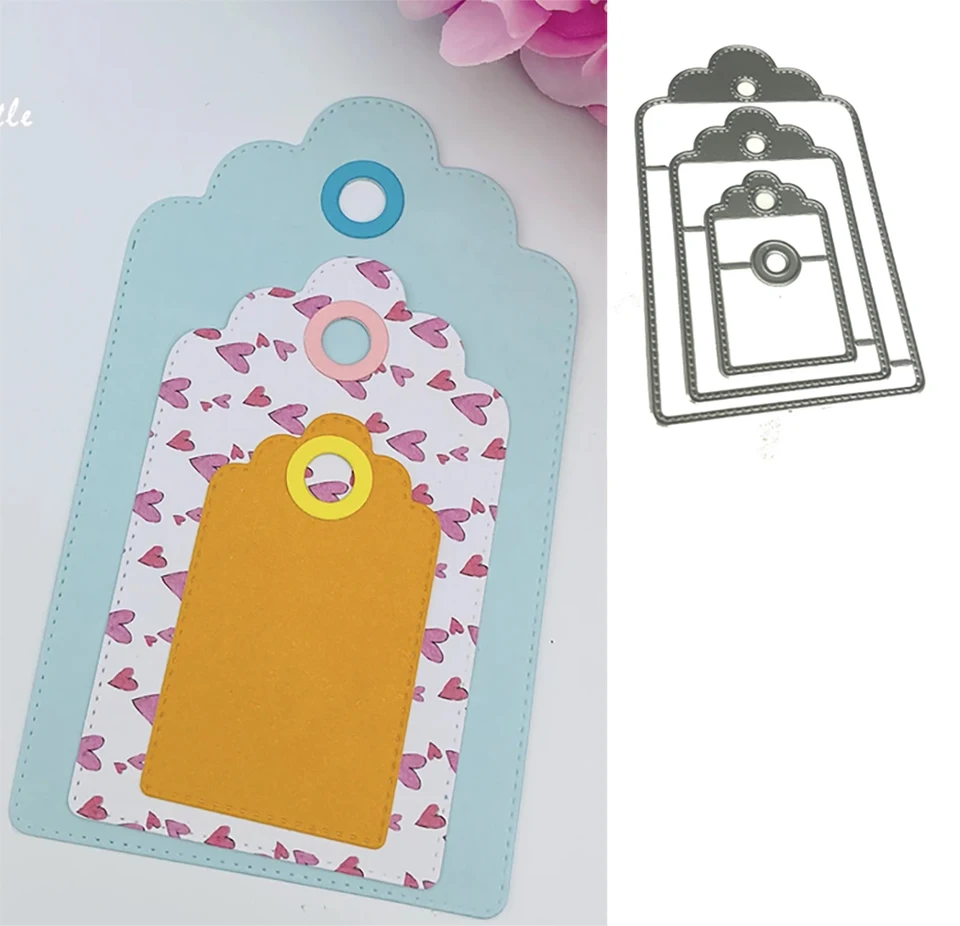 ALINACUTLE CUTTING CUTTING Die Cut ETCHED Dies 3KS TAG SET Scrapbooking Paper Craft Album Ručne vyrábané šablón Punch Art Cutter