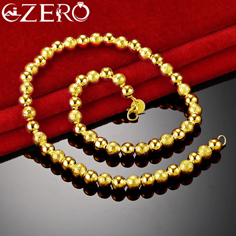 Alisero 18k zlaté náhrdelníky 925 Sterling Silver Smooth Frosted 8 mm korálky retiazka Náhrdelník pre ženy