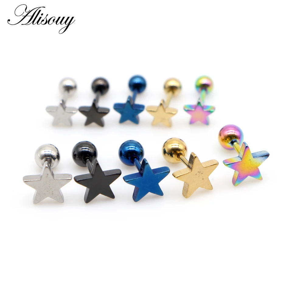 ALISOUY 2KS PUNK CANDY FARBA FARBA DUMBBELLS Ball Star z nehrdzavejúcej ocele Men Dámske náušnice uši