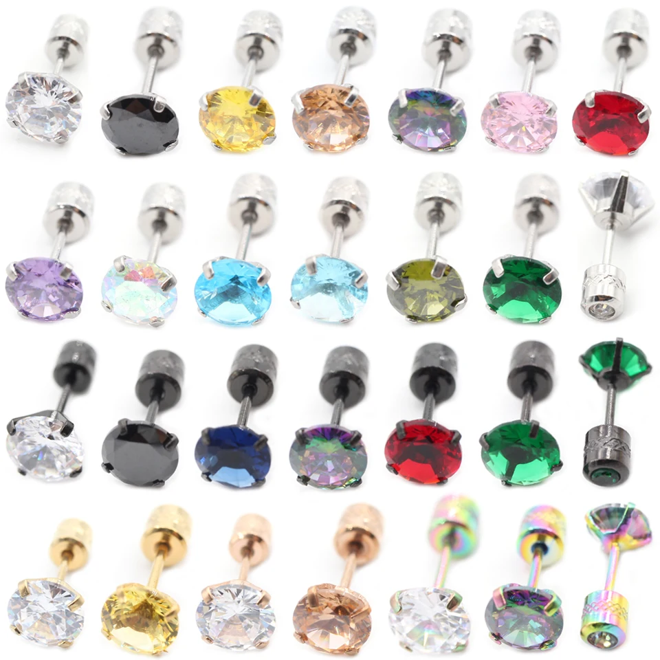 ALISOUY 2PCS Chirurgická nehrdzavejúca oceľ 4 hrot dvojitý zirkón cz ženy Men dievčenské uši chrupavky chrupavky skrutkovacie náušnice Piercing šperky