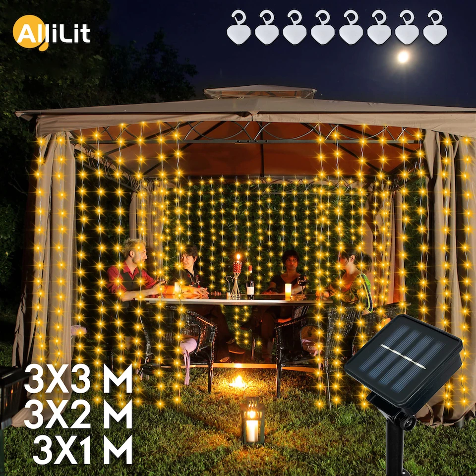 Allilit LED solárne záclony rozprávkové svetlá vonkajšie vodotesné medené drôty záhradný dvor Waterfall girland vianočné dekorácie