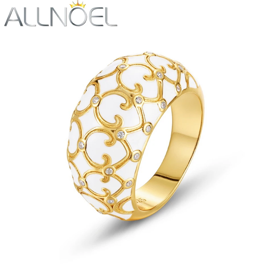AllNoel 925 Sterling Silver Rings for Women White Smalt Golded Vynikajúce luxusné darčeky Vintage šperky Nová Doprava zadarmo