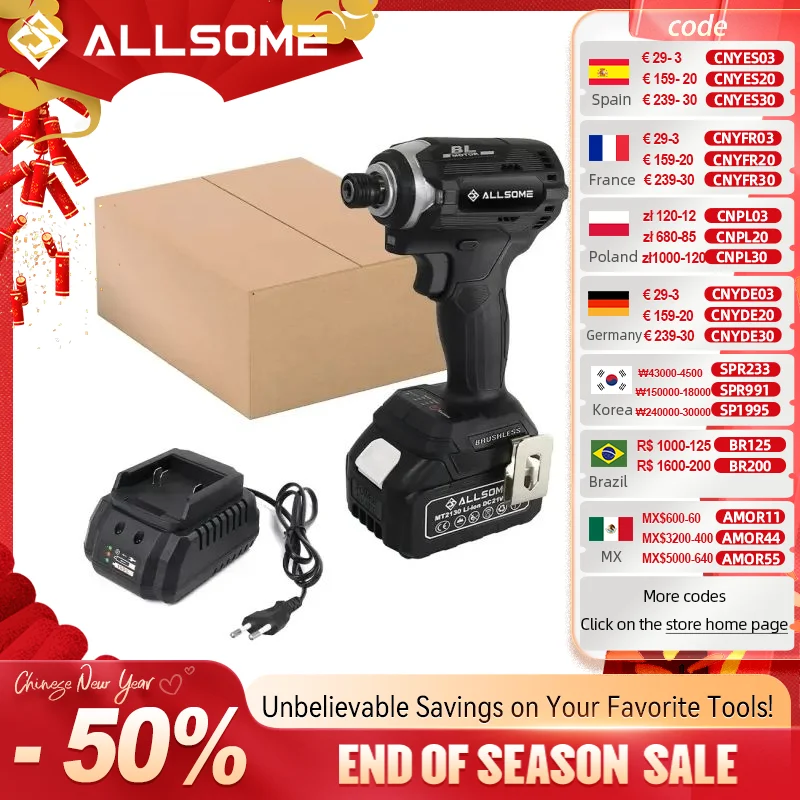 Allsome Brushless 21V 1/4 HEX Impact Driver, obsahuje 3,0 -a lítiovú batériu a nabíjačku