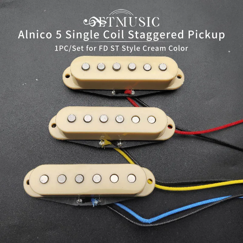 ALNICO 5 Single Coil Usporiadané horné vlákno z cievky Elektrická gitara Guitar/Middle/Bridge 50/50/52 mm pre farbu krémovej farby FD ST