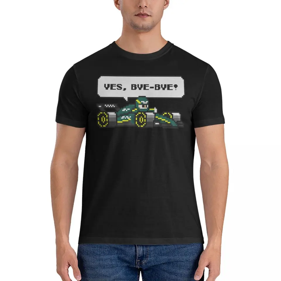 Alonso Team Radio Yes_ Bye Bye_ T-Shirts Men Fernando Vintage 100% bavlnené odpaliská Round Golier Krátke rukávy T košeľa nový príchod