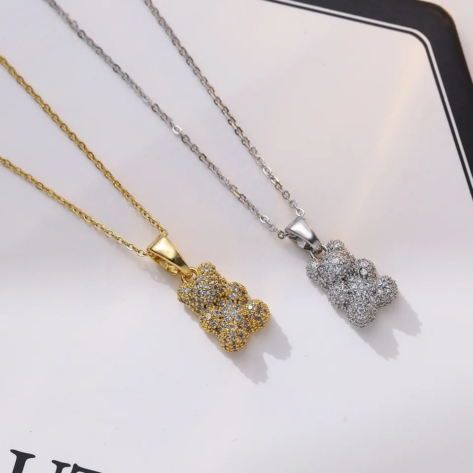 Altera Fashion Cute Crystal Bear Smienky prívesok Náhrdelník z nehrdzavejúcej ocele pre ženy