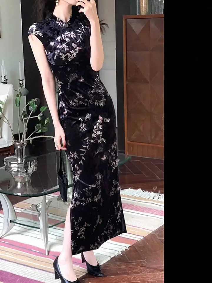 Altgoth Emo Streetwear Elegantné šaty vintage čínsky štýl Cyberpunk Mall Goth Faorycore Grunge Short Ruckve Velvet šaty Žena