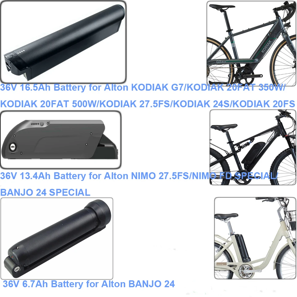 Alton E-Bike Batéria 36V 6.7AH 13,4AH 16,5AH pre Kodiak G7 20FAT 350W 500W 20FS 24S 27,5S NIMO 27,5FS FD Special Banjo 24